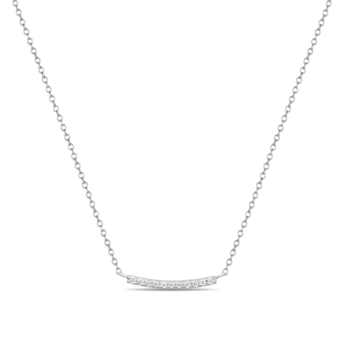 14K Solid Gold Pave Diamond Bar Necklace White Gold
