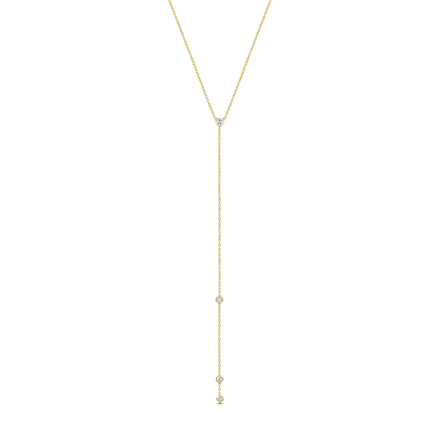 14K Solid Gold Prong set Diamond Lariat Necklace