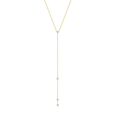 14K Solid Gold Prong set Diamond Lariat Necklace