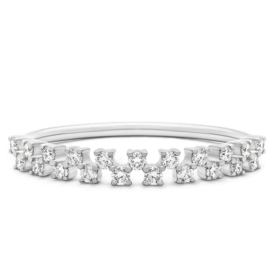 14K Solid White Gold Double Row Half Eternity Pave Band