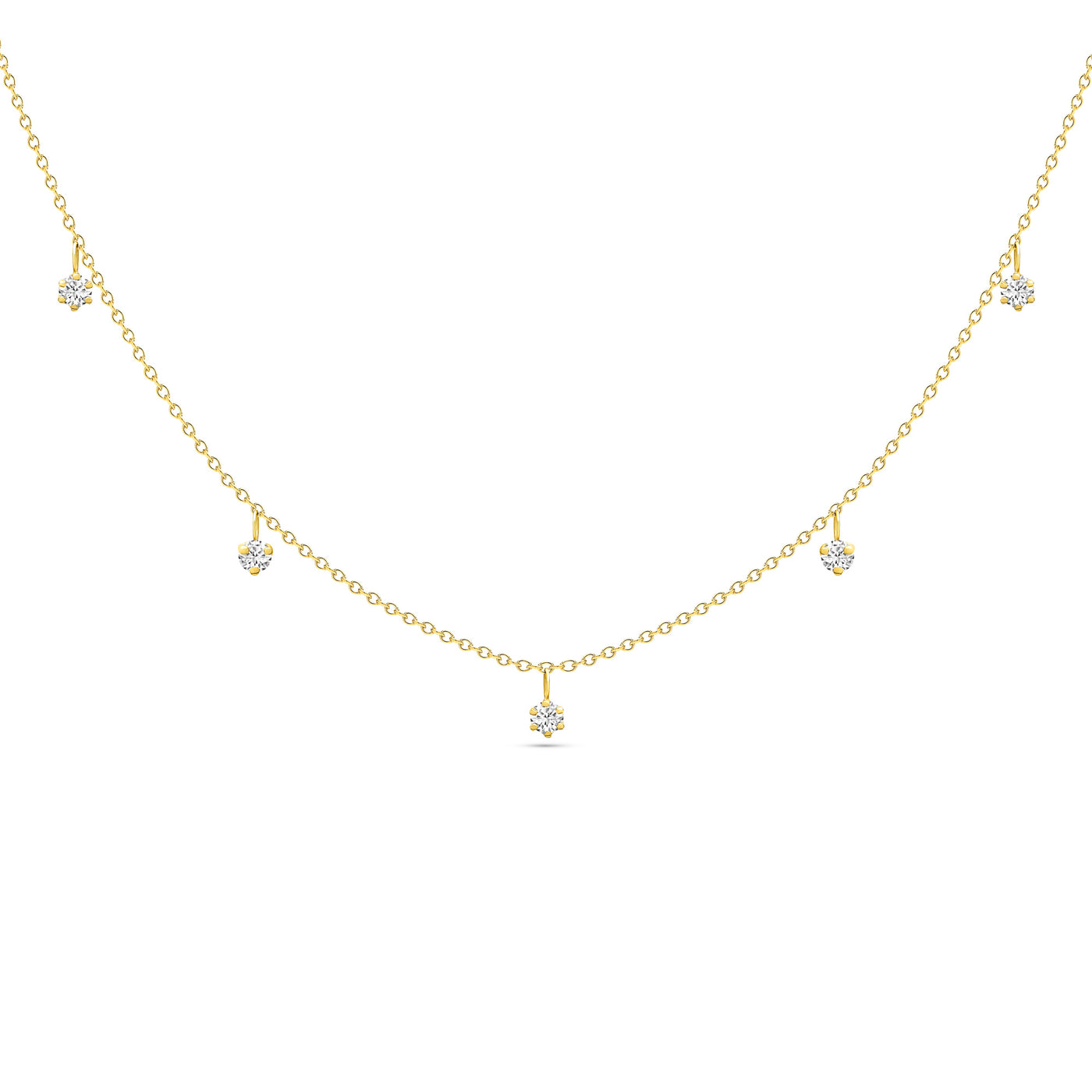 14K Solid Gold Alternating Five Diamond Anniversary Necklace