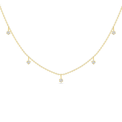 14K Solid Gold Alternating Five Diamond Anniversary Necklace