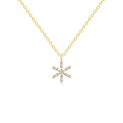 14K Solid Gold Baguette Diamond Star Cluster Necklace