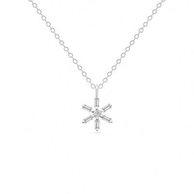 14K Solid White Gold Baguette Diamond Star Necklace
