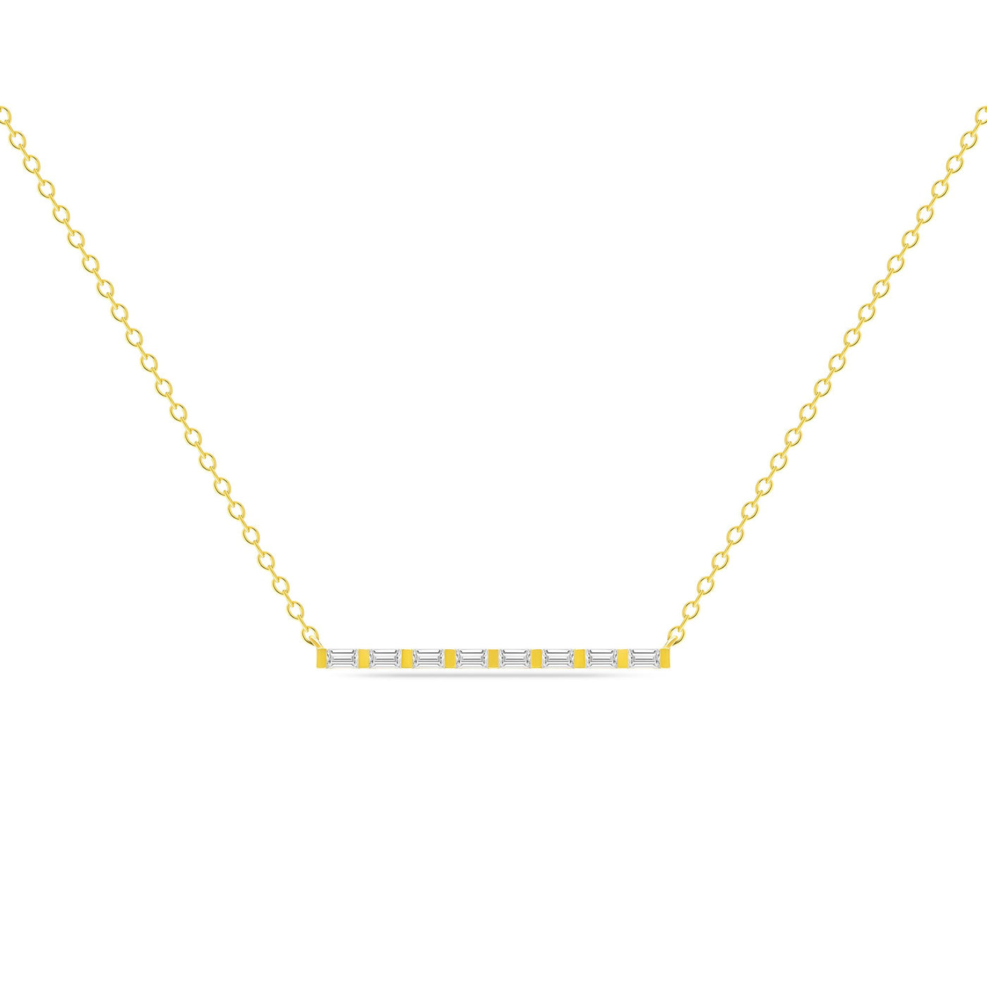 14K Solid Gold All Baguette Diamond Tension Bar Necklace