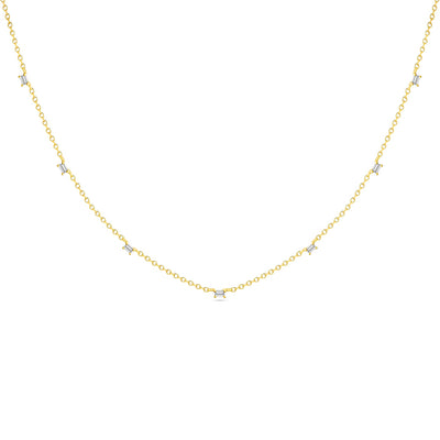 14K Solid Gold Baguette Diamond By The Yard Necklace