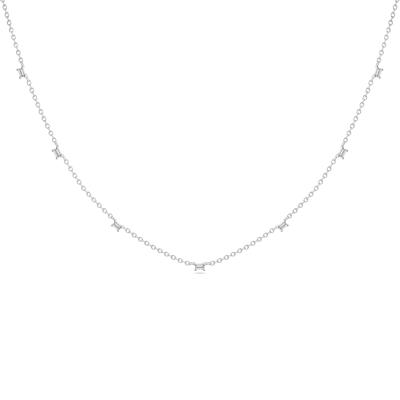 14K Solid White Gold Baguette Diamond By The Yard Necklace