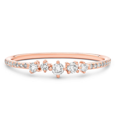 14K Solid Rose Gold Cluster Diamond Pave Band
