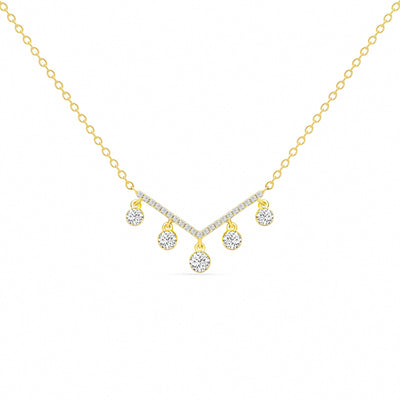 14K Solid Gold Dangling Diamonds Chevron Pave Necklace