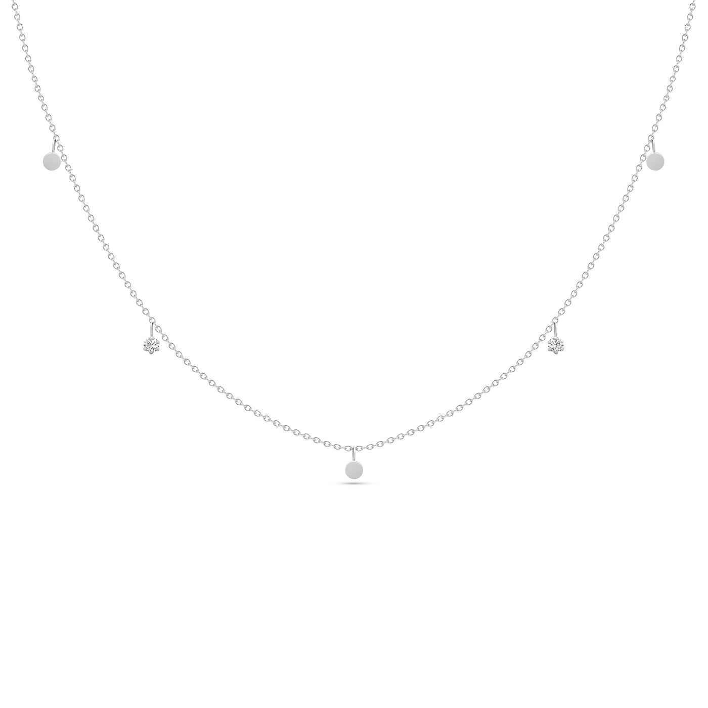14K Solid White Gold Dangling Diamond Disc Necklace