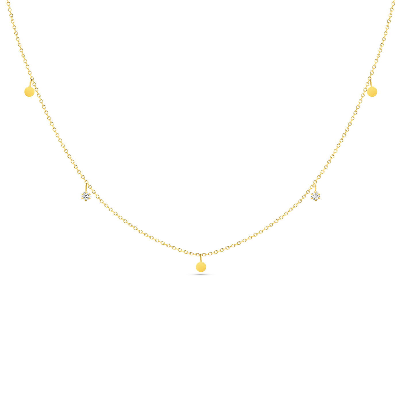 14K Solid Gold Dangling Diamond Disc Necklace