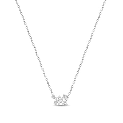 14K Solid White Gold Emerald Cut Multi Shape Diamond Necklace