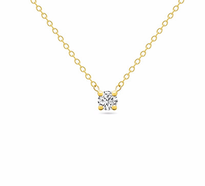 14K Solid Gold Diamond Solitaire Four Prong Necklace