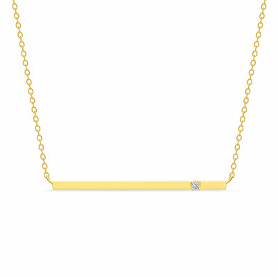 14K Solid Gold Diamond Minimalist 1.5" Bar Necklace