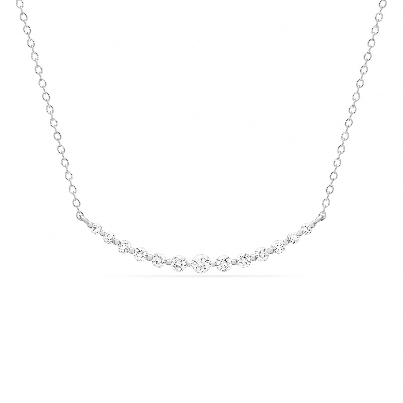 14K Solid Gold Graduated Diamond Bar Necklace White Gold