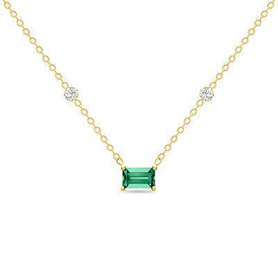14K Solid Gold Green Emerald Diamond By Yard Necklace