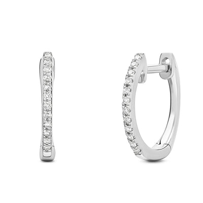 14K Solid White Gold Pave Diamond 1/2'' Hoop Earrings