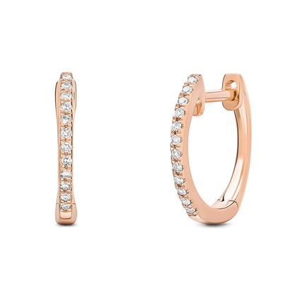 14K Solid Rose Gold Pave Diamond 1/2'' Hoop Earrings