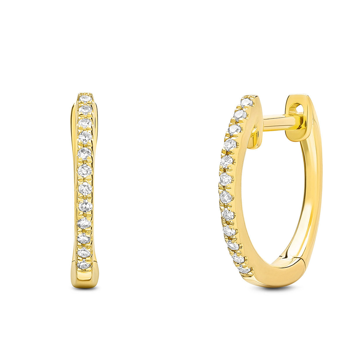 14K Solid Gold Pave Diamond 1/2'' Hoop Earrings