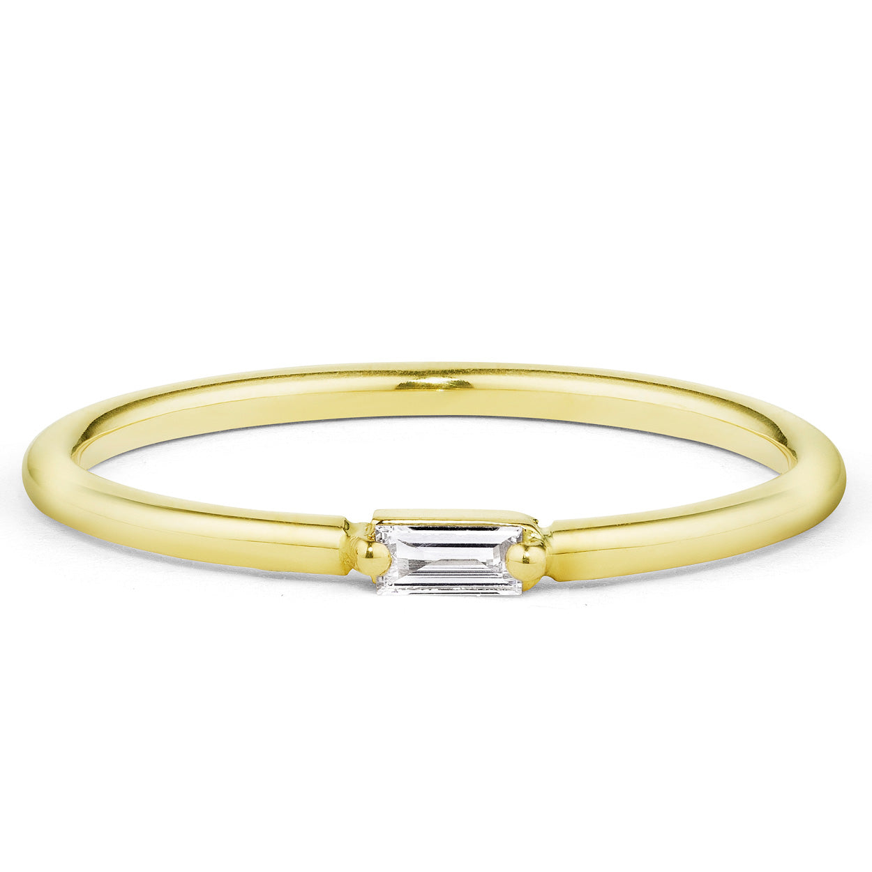 14K Solid Gold Single Baguette Diamond Staking Ring