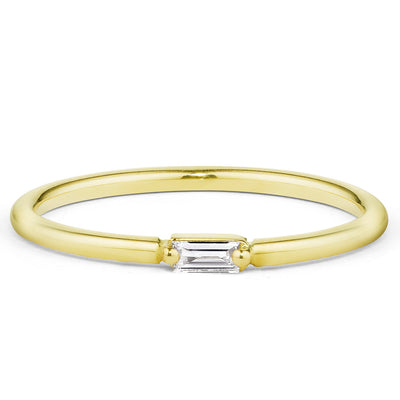 14K Solid Gold Single Baguette Diamond Staking Ring