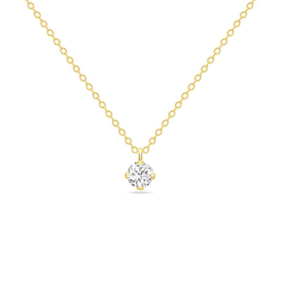 14K Solid Gold Four Prong Sliding Bail Solitaire Diamond Necklace