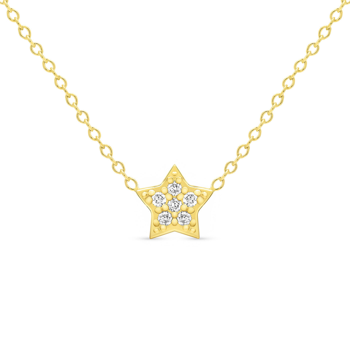 14K Solid Gold Diamond Star Pave Necklace