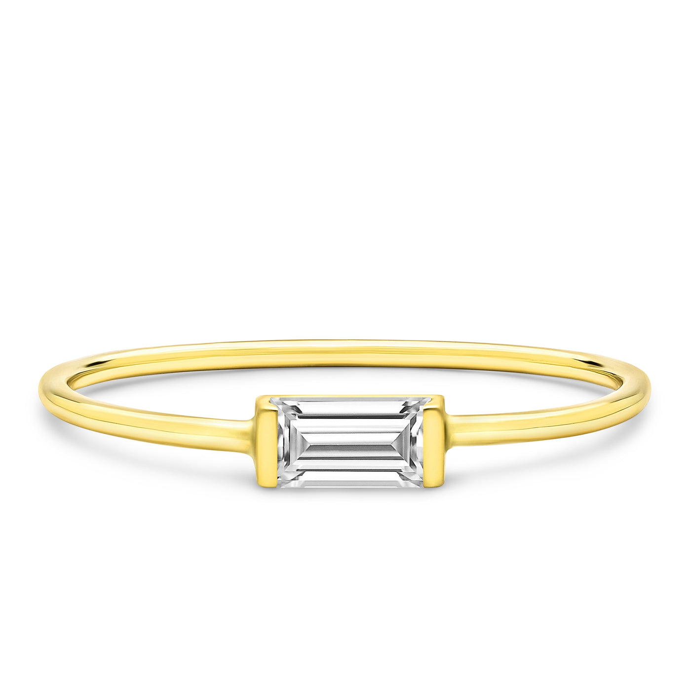 14K Solid Gold White Sapphire Baguette Minimalist Ring