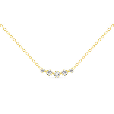 14K Solid Gold Graduated Five Diamond Six Prong Necklace