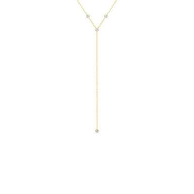 14K Solid Gold Prong Set Station Diamond Lariat Necklace