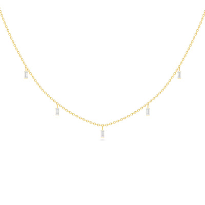 14K Solid Gold Five Dangling Baguette Diamond Station Necklace