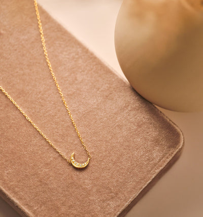 14K Solid Gold Meaningful Diamond Moon Necklace