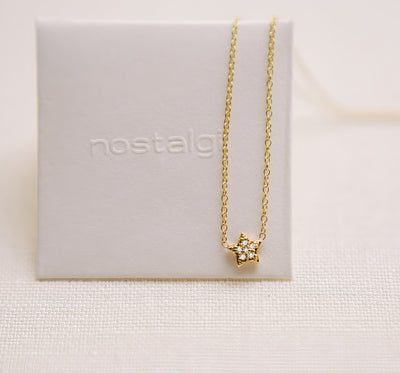 14K Solid Gold Diamond Star Necklace