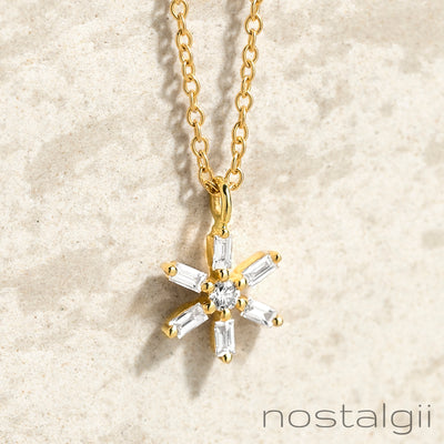 14K Solid Gold Baguette Diamond Star Necklace