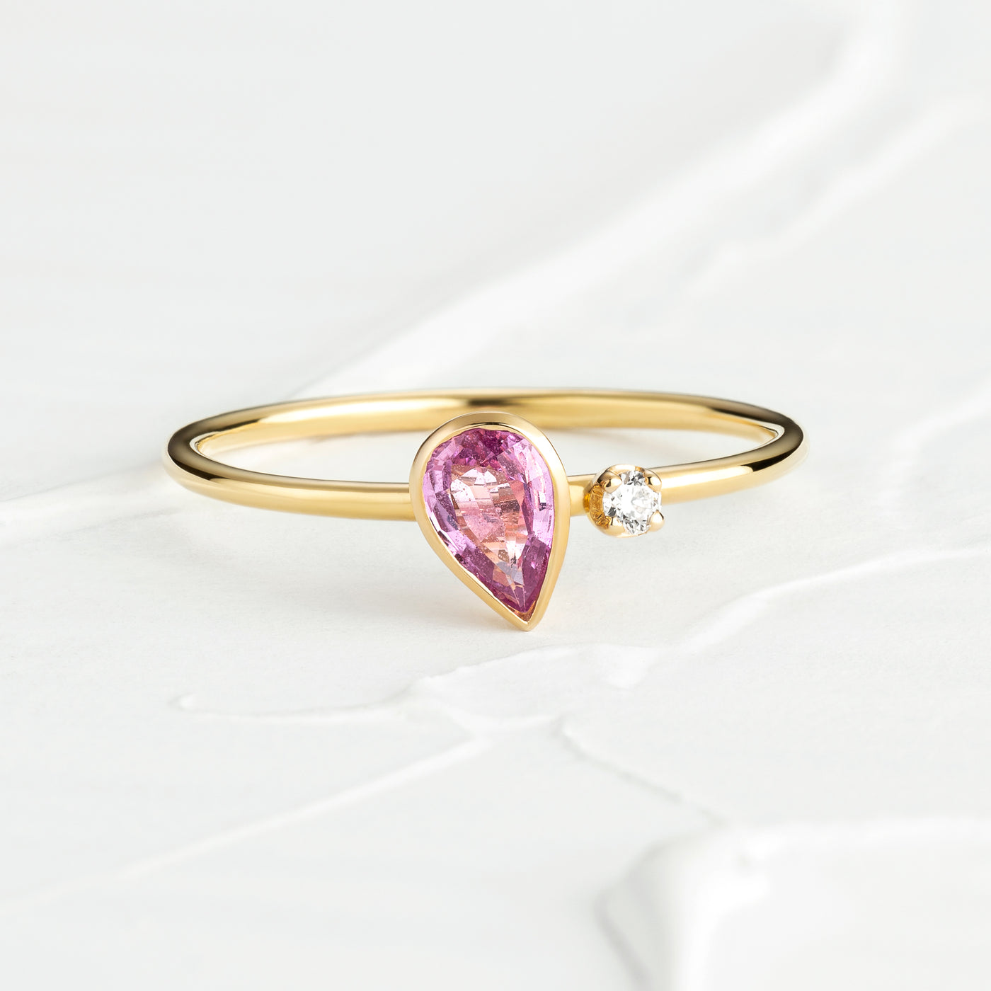 Chloe 14K Solid Gold Pink Sapphire Diamond Ring