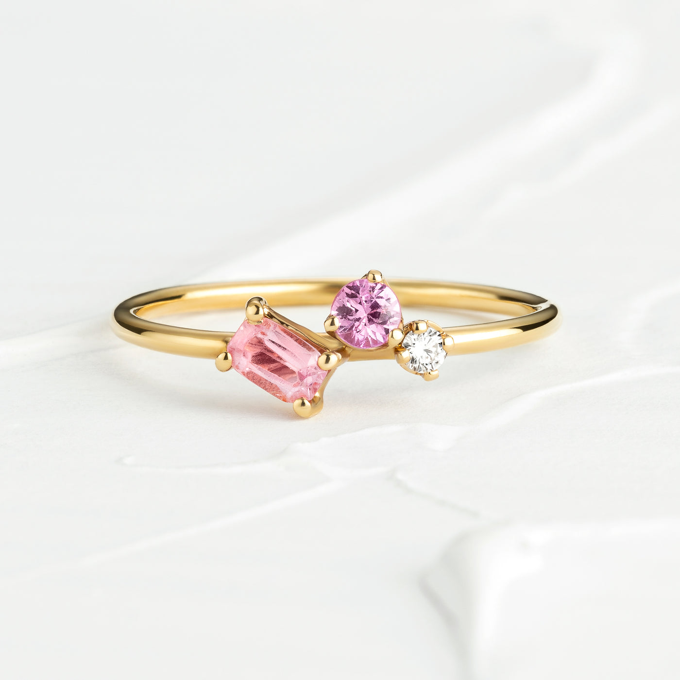 Anais 14K Solid Gold Pink Sapphire Diamond Tourmaline Ring