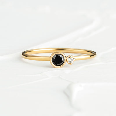 Annalise 14K Solid Gold Black And White Diamond Ring