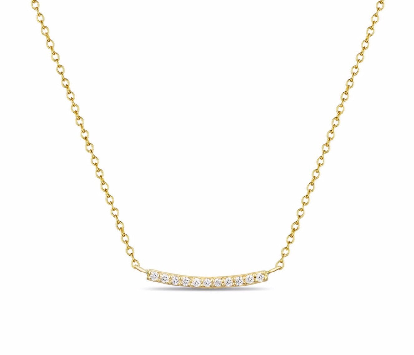 14K Solid Gold Pave Diamond Bar Necklace