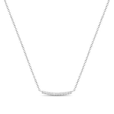 14K Solid Gold Pave Diamond Bar Necklace White Gold