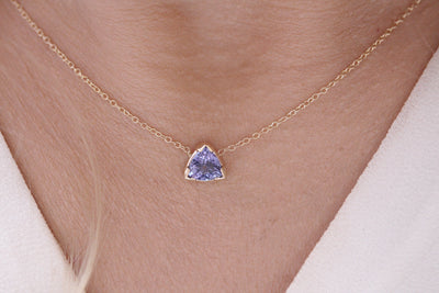 14K Solid Gold Natural Tanzanite Solitaire Bezel Necklace