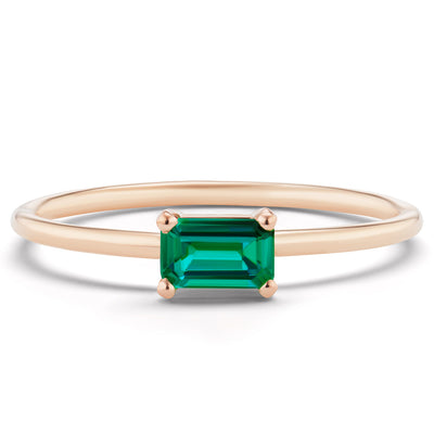 14K Solid Gold Green Emerald Minimalist Ring Rose Gold