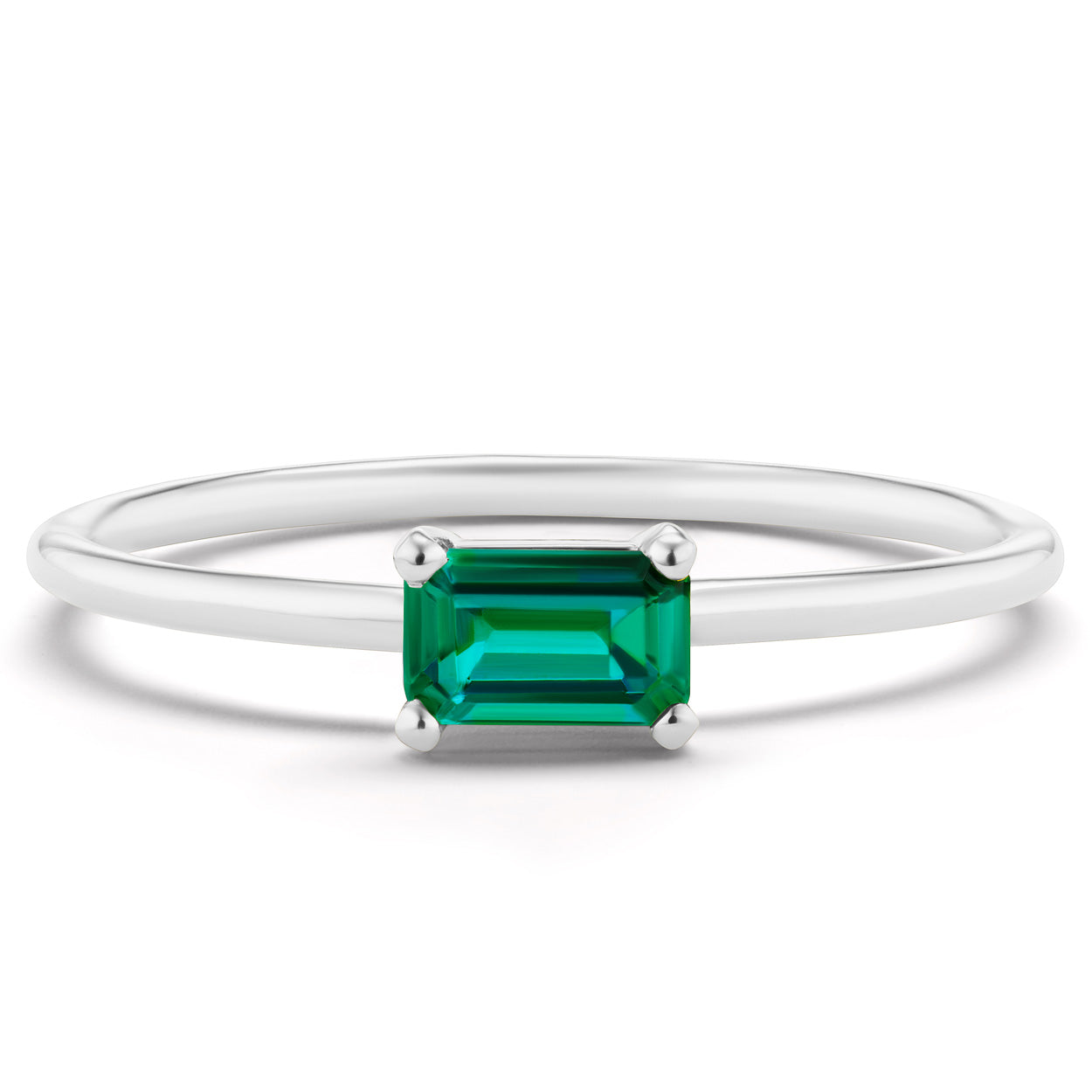 14K Solid Gold Green Emerald Minimalist Ring White Gold