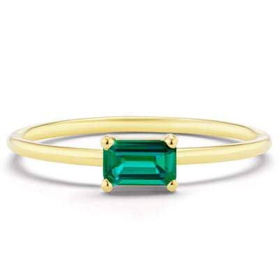 14K Solid Gold Green Emerald Minimalist Ring