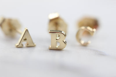 14K Solid Gold Single Initial Stud