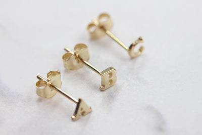14K Solid Gold Single Initial Stud