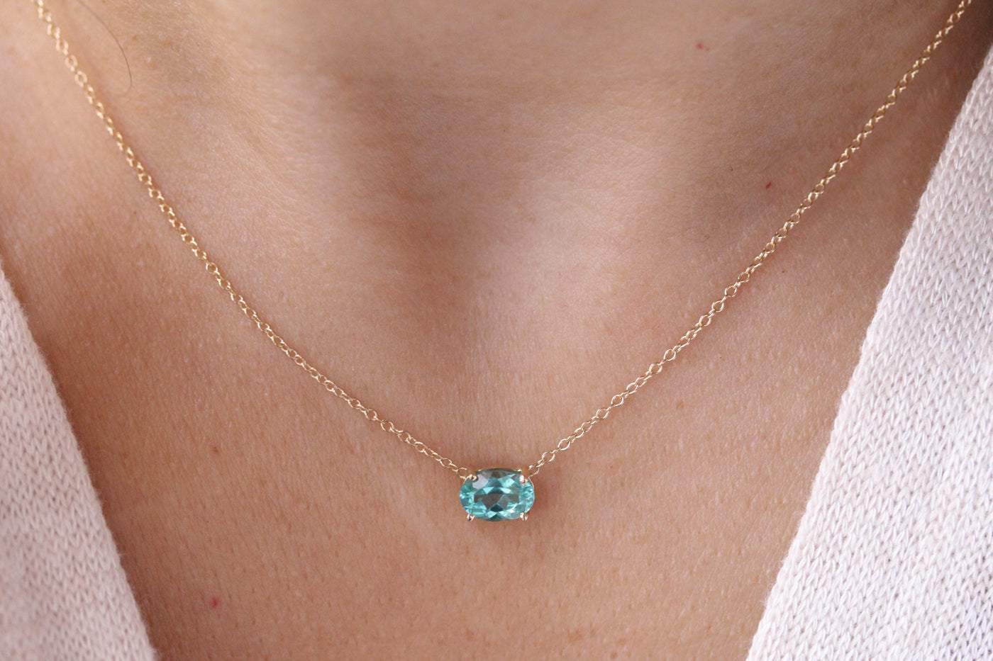 14K Solid Gold Natural Prong Set Apatite Solitaire Necklace