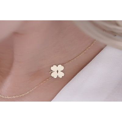 14K Solid Gold Meaningful Lucky Sideways Clover Necklace Model 2