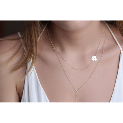 14K Solid Gold Meaningful Lucky Sideways Clover Necklace Model 1