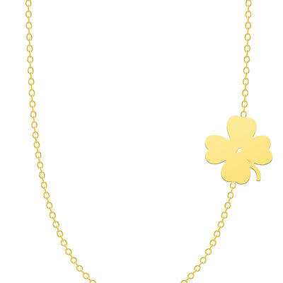 14K Solid Gold Meaningful Lucky Sideways Clover Necklace