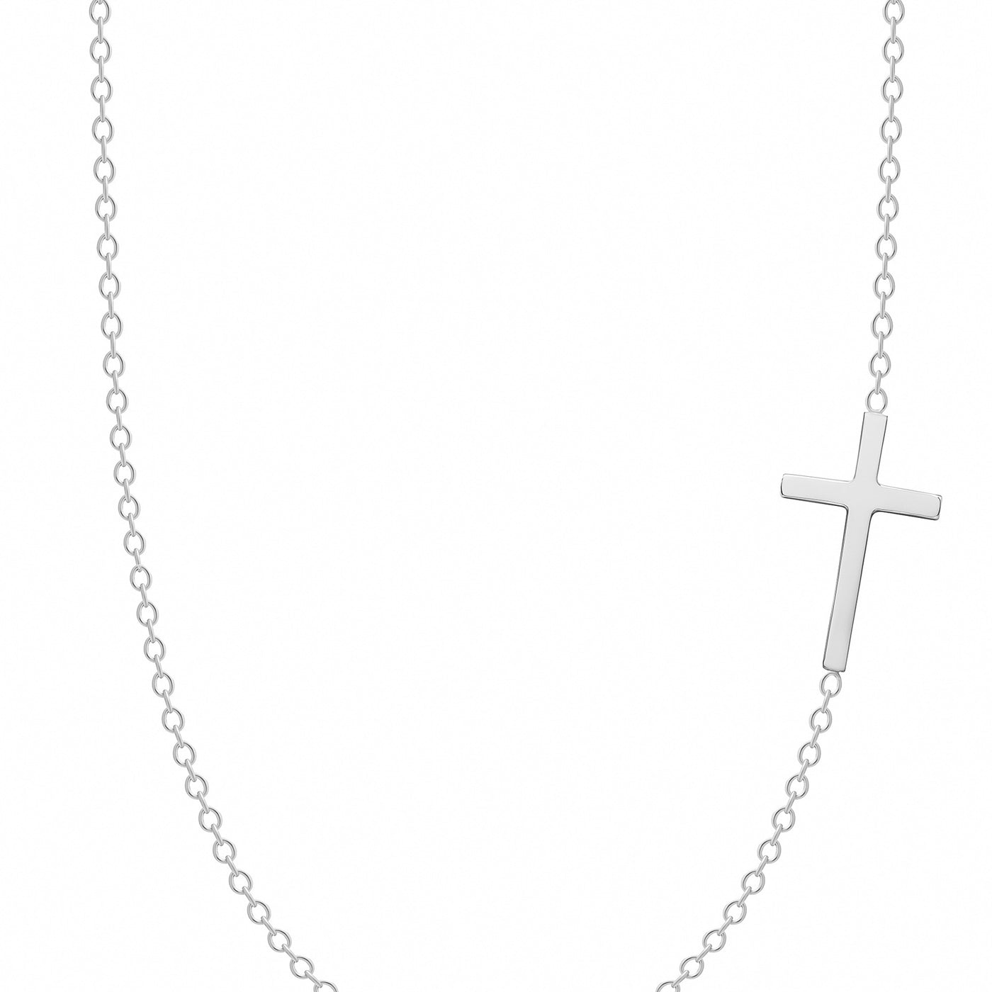 14K Solid Gold Meaningful Sideways Cross Necklace White Gold
